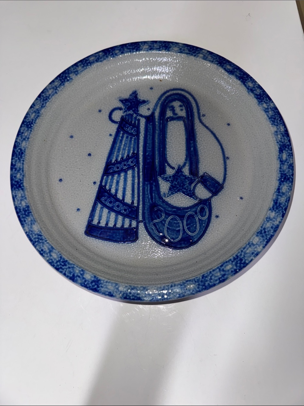 Eldreth Salt Glazed Pottery Santa St Nick Pie Plate 11"  Signed. 2000